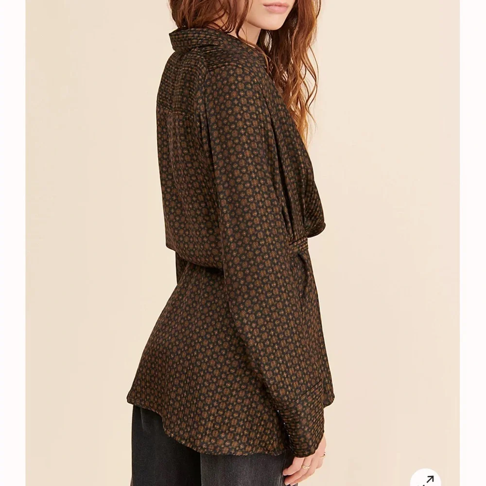 Free People Arlo Wrap‎ Top Brown Black Print S